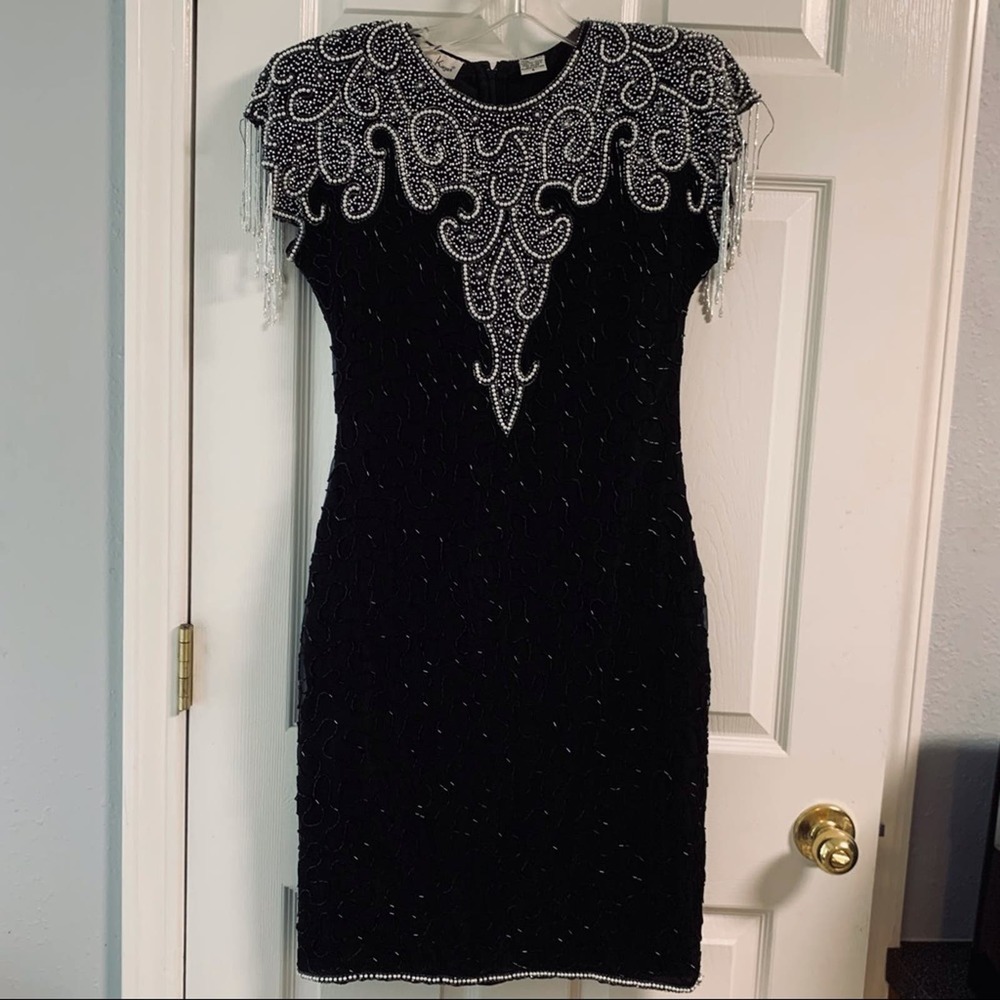 Vintage Laurence Kazar beaded black cocktail dress